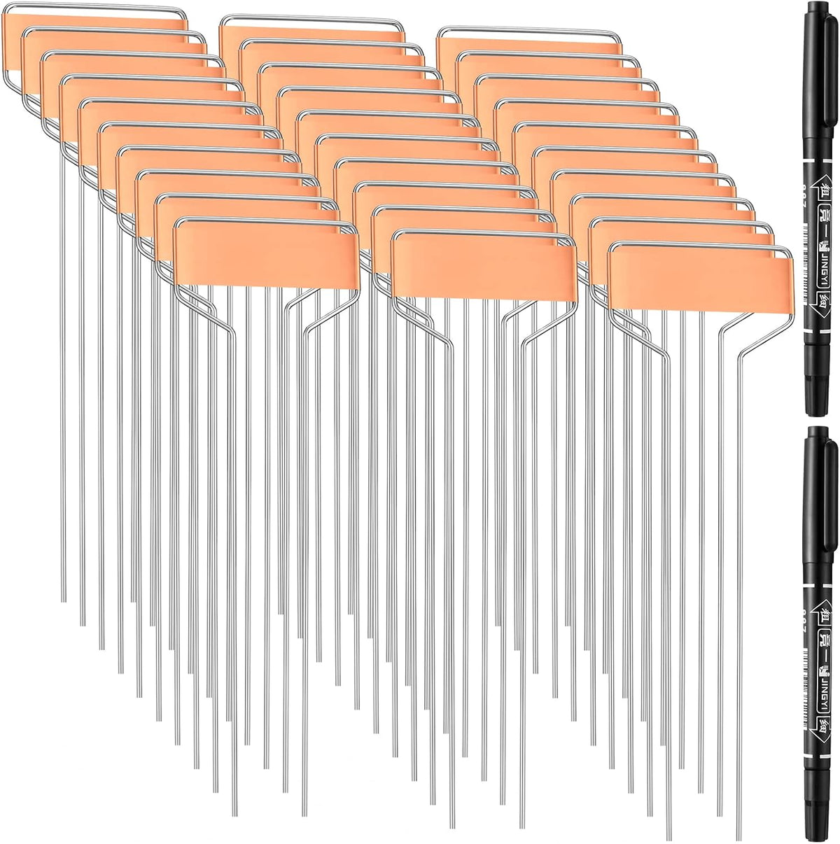 Shimeya 100 Pack Metal Plant Labels, Waterproof Garden Markers with 2 Pens