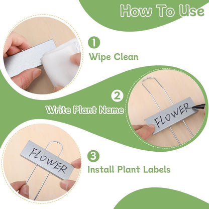 WSICSE 50-Pack Metal Plant Labels, 10.6 in Garden Markers with Pen, Silver
