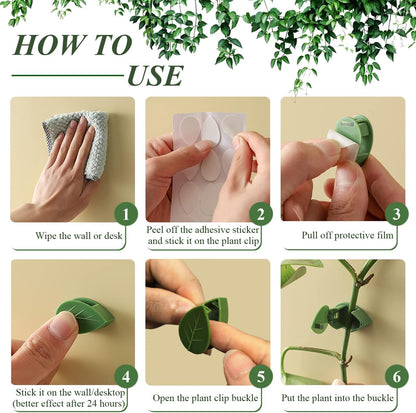60 PCS Plant Wall Clips with Self Adhesive Stickers, Leaf Shaped Vine Clips