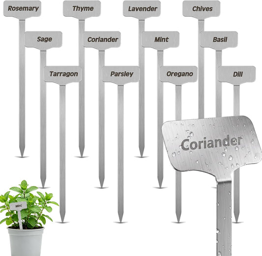 Hicarer 12 Pcs Metal Plant Labels, Stainless Steel 13" x 1.3" Plant Markers