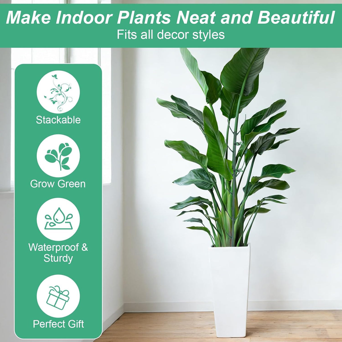 30-Pack Plant Support Stakes with 30Pcs Clips & 1Pc Ties, Stackable Garden Trellis Climbing Poles & Tall Plant Sticks for Indoor Outdoor Potted Plants