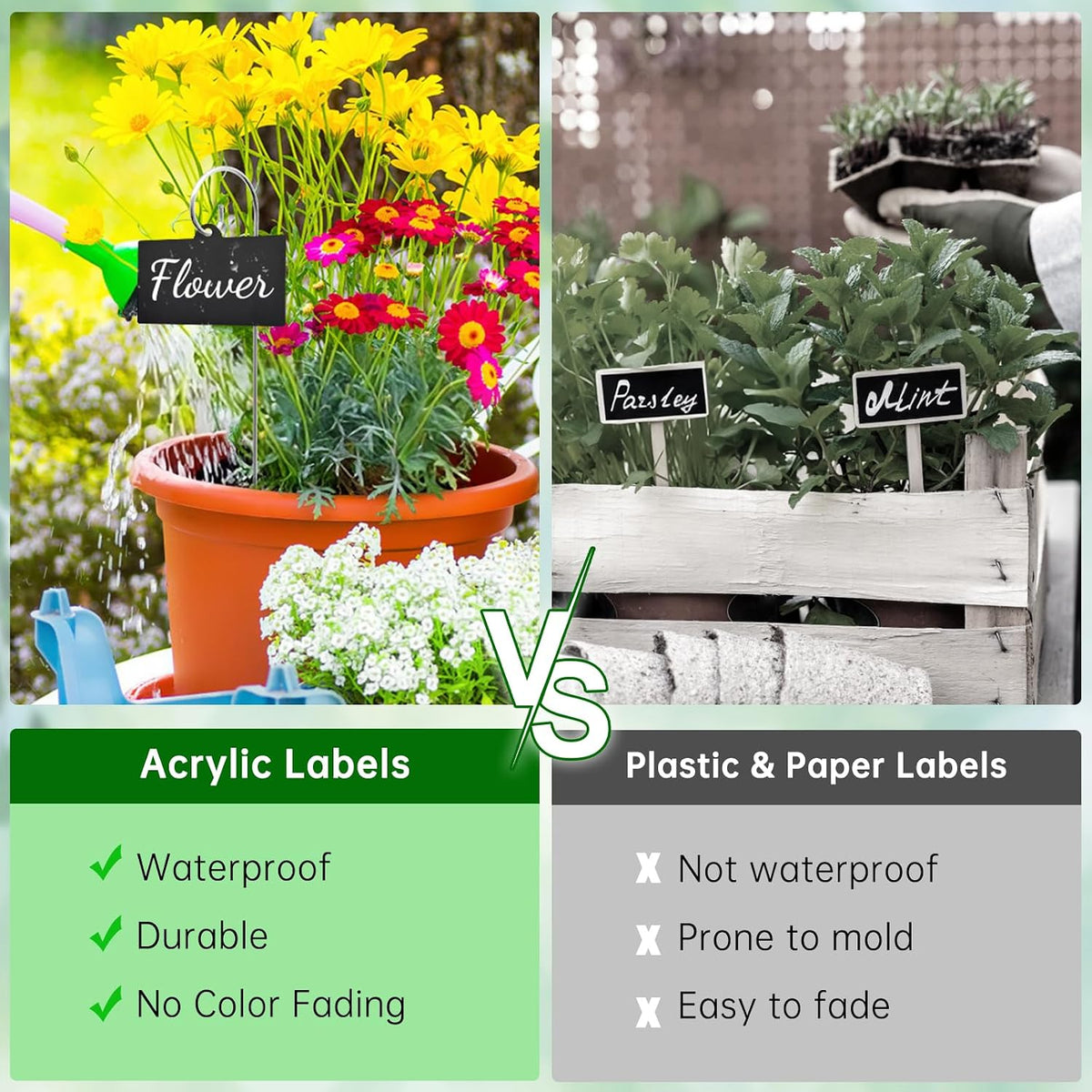Plant Labels Stakes 24 Pcs, Acrylic Reusable Weatherproof Markers with Pen