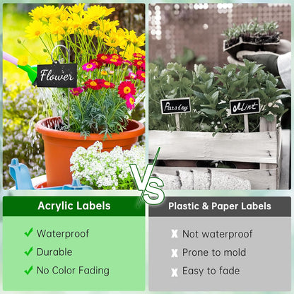 Plant Labels Stakes 24 Pcs, Acrylic Reusable Weatherproof Markers with Pen