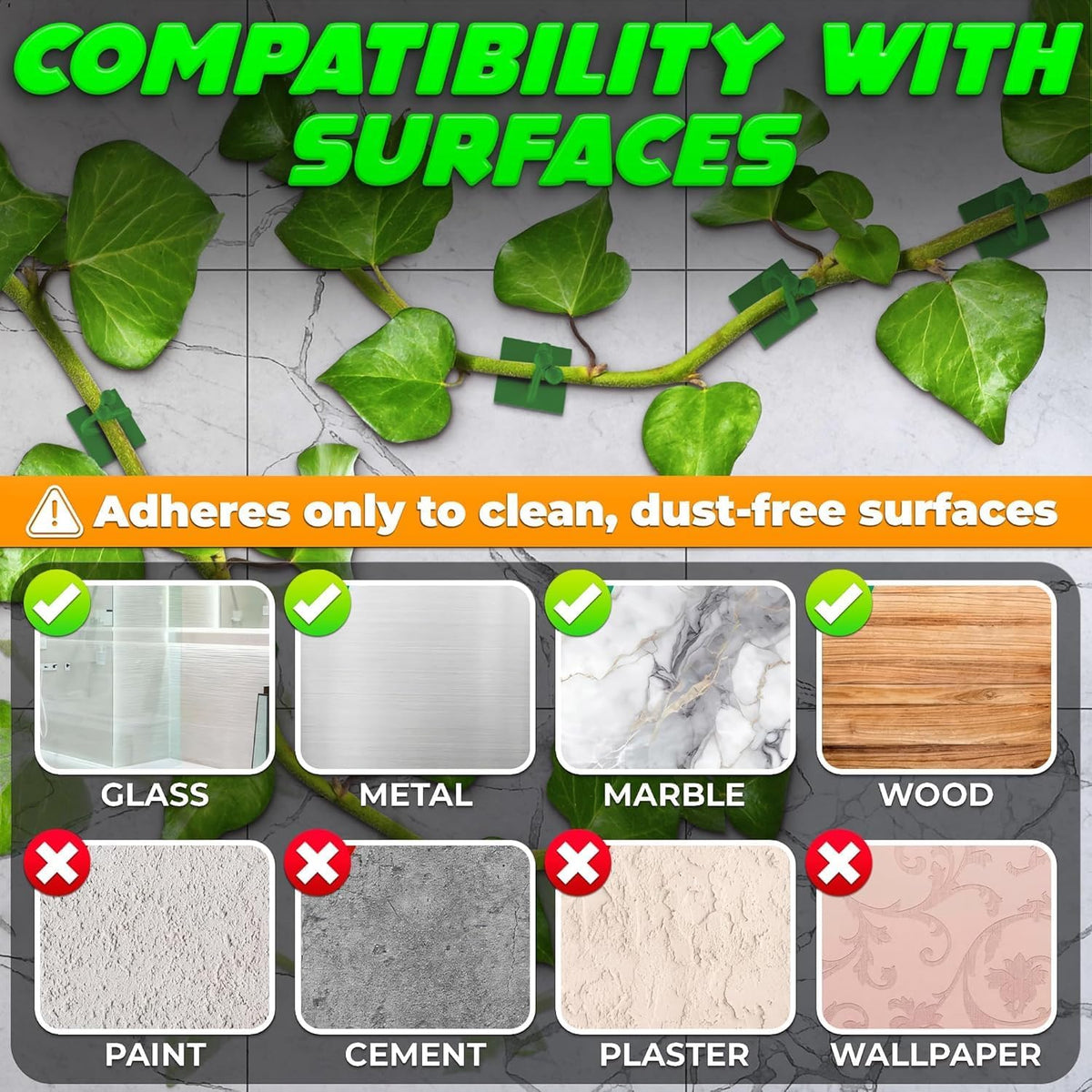 110 Pcs Wall Plant Clips for Climbing Plants, Self-Adhesive (Green)