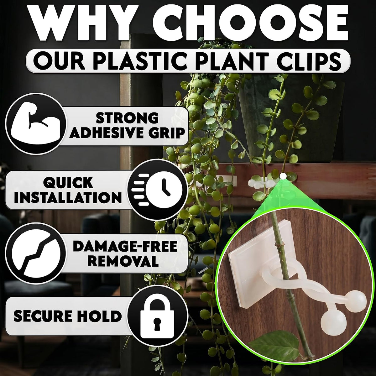 100 Pcs Climbing Plant Wall Clips for Vines, Flexible (Small White)