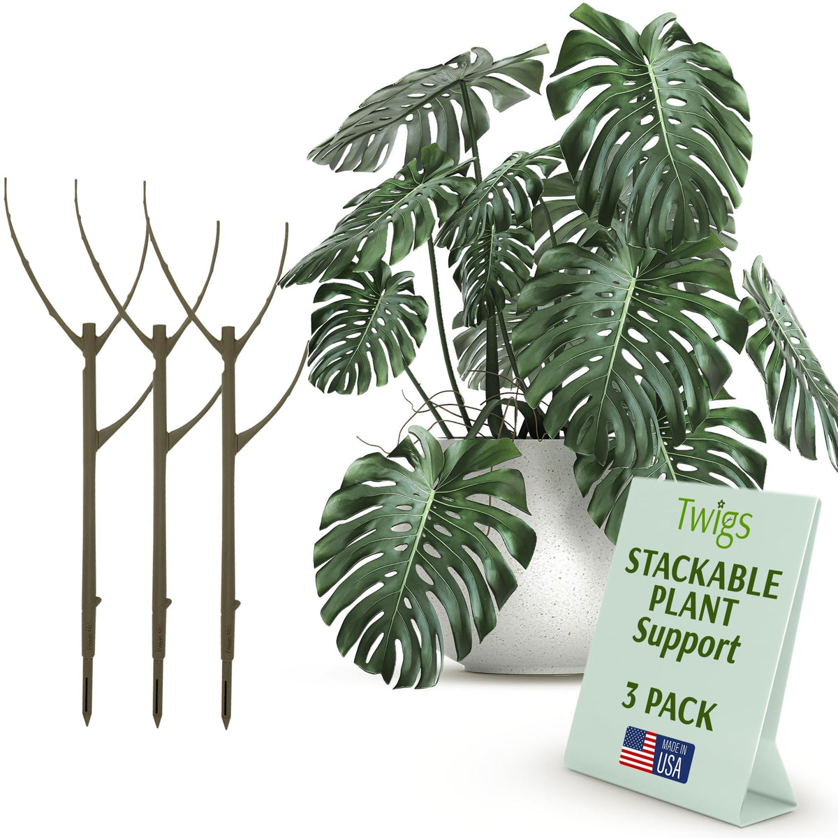 Stackable Monstera Plant Support Stakes, Monstera Dark Green, 5-Pack, 17" L