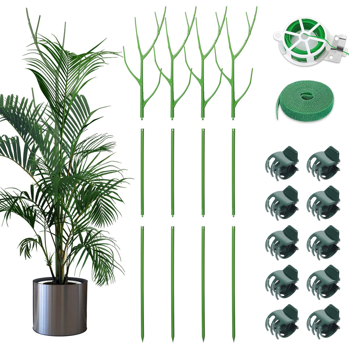 ROADPLUM 6 Pack 39.37" Detachable Twig Plant Support Stakes Set, Blends in to Plant, Branch Plant Sticks with Orchid Clips Twist Plant Ties, Twig Trellis for Indoor Outdoor Plants Potted Plants Flower