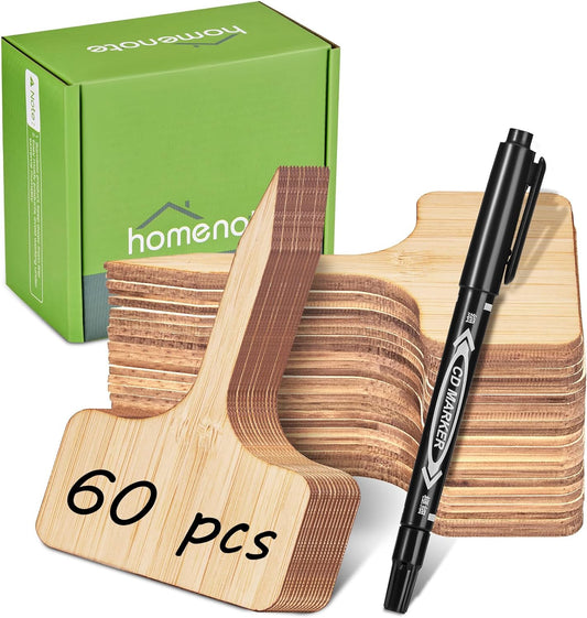 Homenote 60-Pack Bamboo Plant Labels, 2.36 x 4-Inch T-Type Garden Tags