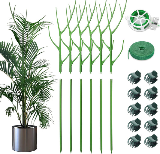 ROADPLUM 6 Pack 27.56" Detachable Twig Plant Support Stakes Set, Blends in to Plant, Branch Plant Sticks with Orchid Clips Twist Plant Ties, Twig Trellis for Indoor Outdoor Plants Potted Plants Flower
