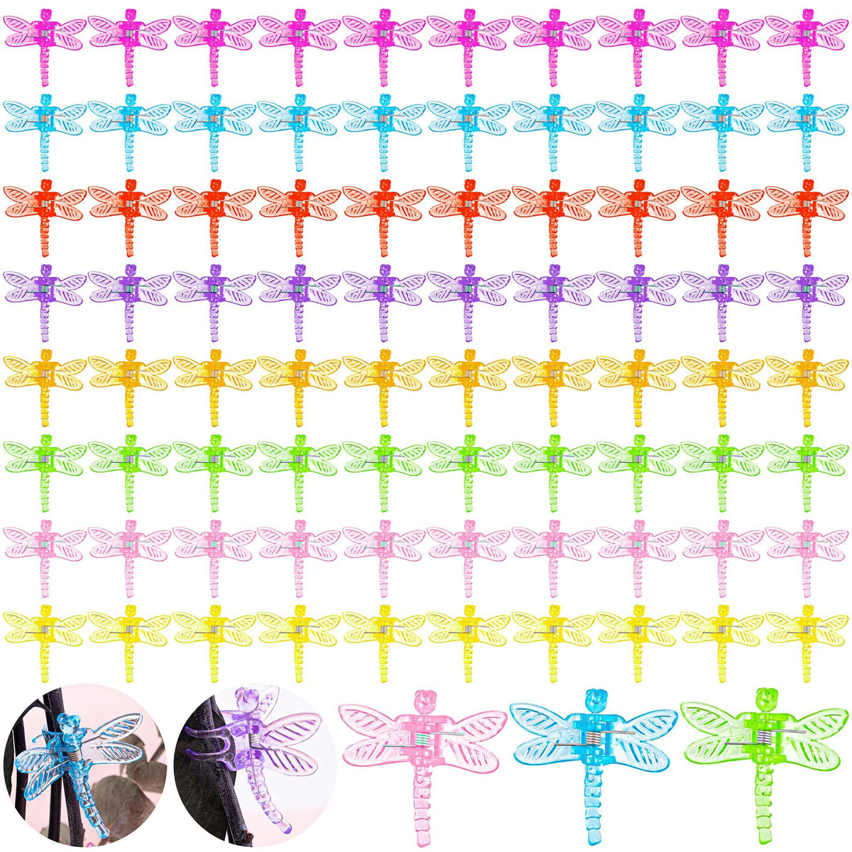 Framendino, 100 Pack Clear Dragonfly Orchid Clips Garden Plant Support Vine Stem for Climbing Plants Flowers