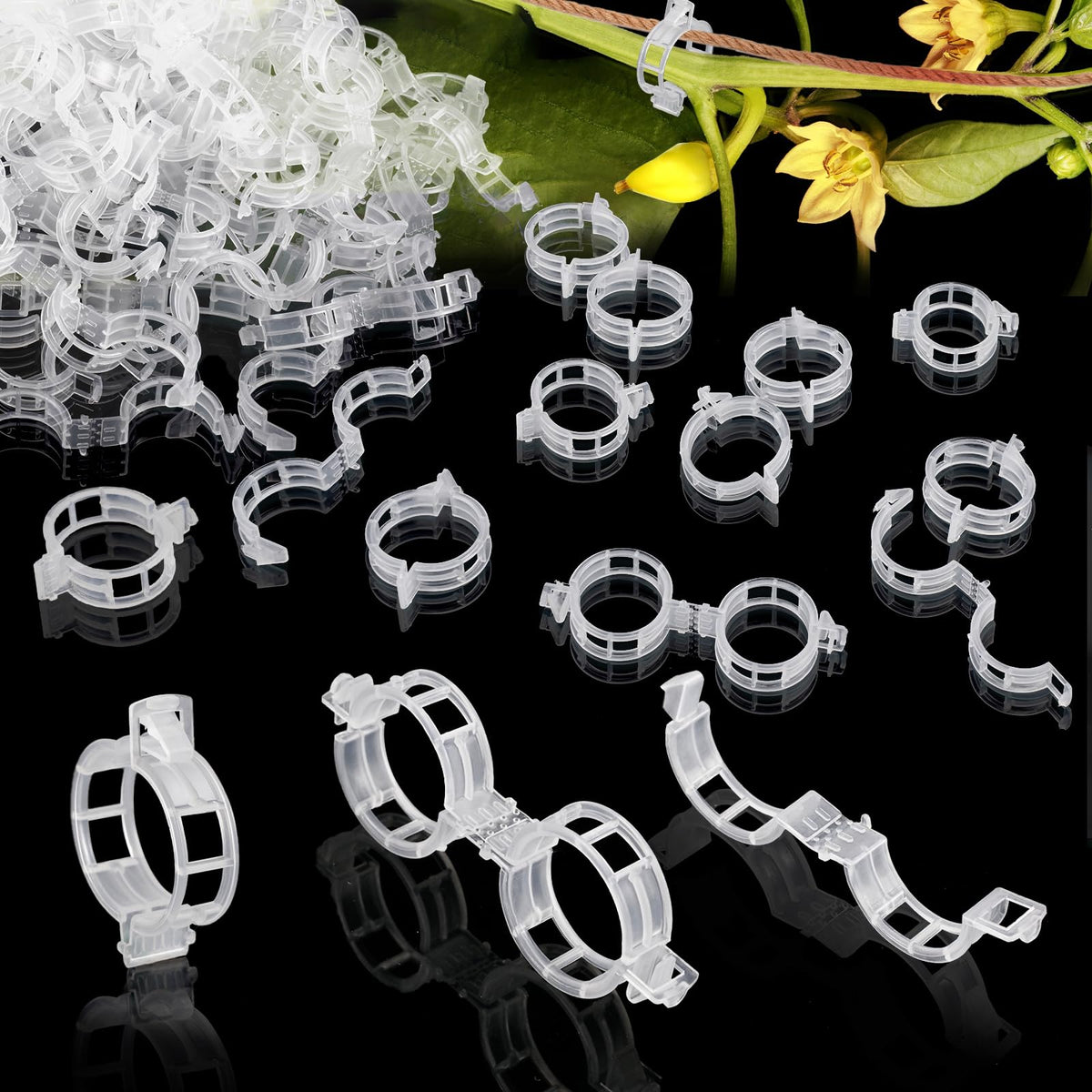 Secured Plant Support Clips - Heavy Duty Tomato Clips for String Trellis 200Pcs, Grape Vine Grid Clamp for Garden Netting Climbing Plants, Fixing Stem and Vine (Green)