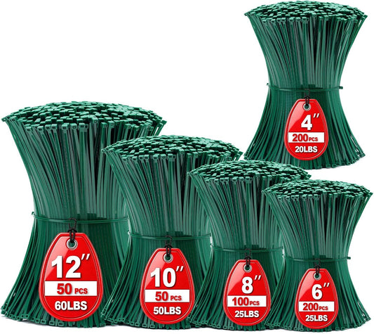 Zip Ties Assorted Sizes 4+6+8+10+12-Inch,600PCS Green Zip Ties,Multi-Purpose Self-Locking Nylon Cable Tie,Wire Tie Perfect for Home,Garden Trellis,Office,Garage and Workshop.