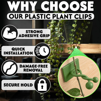 100Pcs Climbing Plant Wall Clips for Vines, Flexible Plastic (Green)