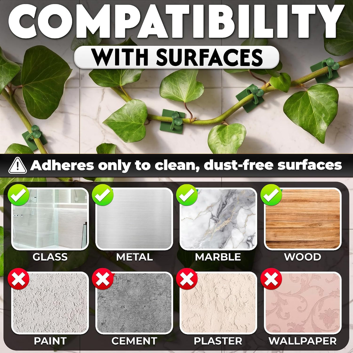 Plant Clips for Climbing Plants, 110 Pcs, 3 Sizes, Self-Adhesive Wall Clips