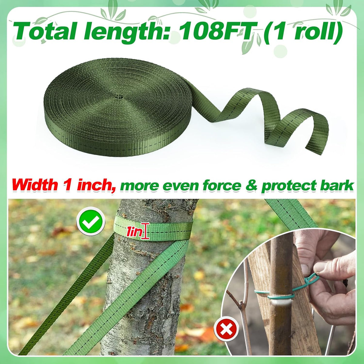 2,425 Lbs Strength Tree Saver Straps, 108FT Tree Staking Tie Support Straps