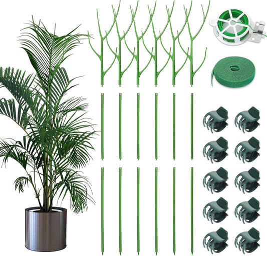 ROADPLUM 6 Pack 39.37" Detachable Twig Plant Support Stakes Set, Blends in to Plant, Branch Plant Sticks with Orchid Clips Twist Plant Ties, Twig Trellis for Indoor Outdoor Plants Potted Plants Flower