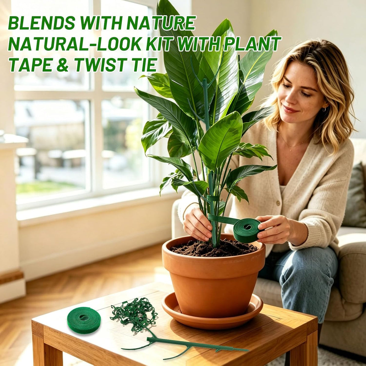 12 Pack Stackable Monstera Plant Support Poles with 20 Clips, 2 Roll Tie