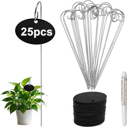 25Pcs Plant Labels, Black Acrylic Plant Labels with Metal Stakes