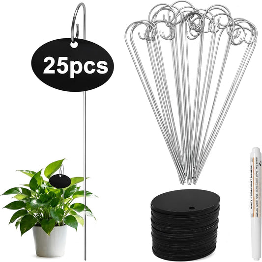 25Pcs Plant Labels, Black Acrylic Plant Labels with Metal Stakes