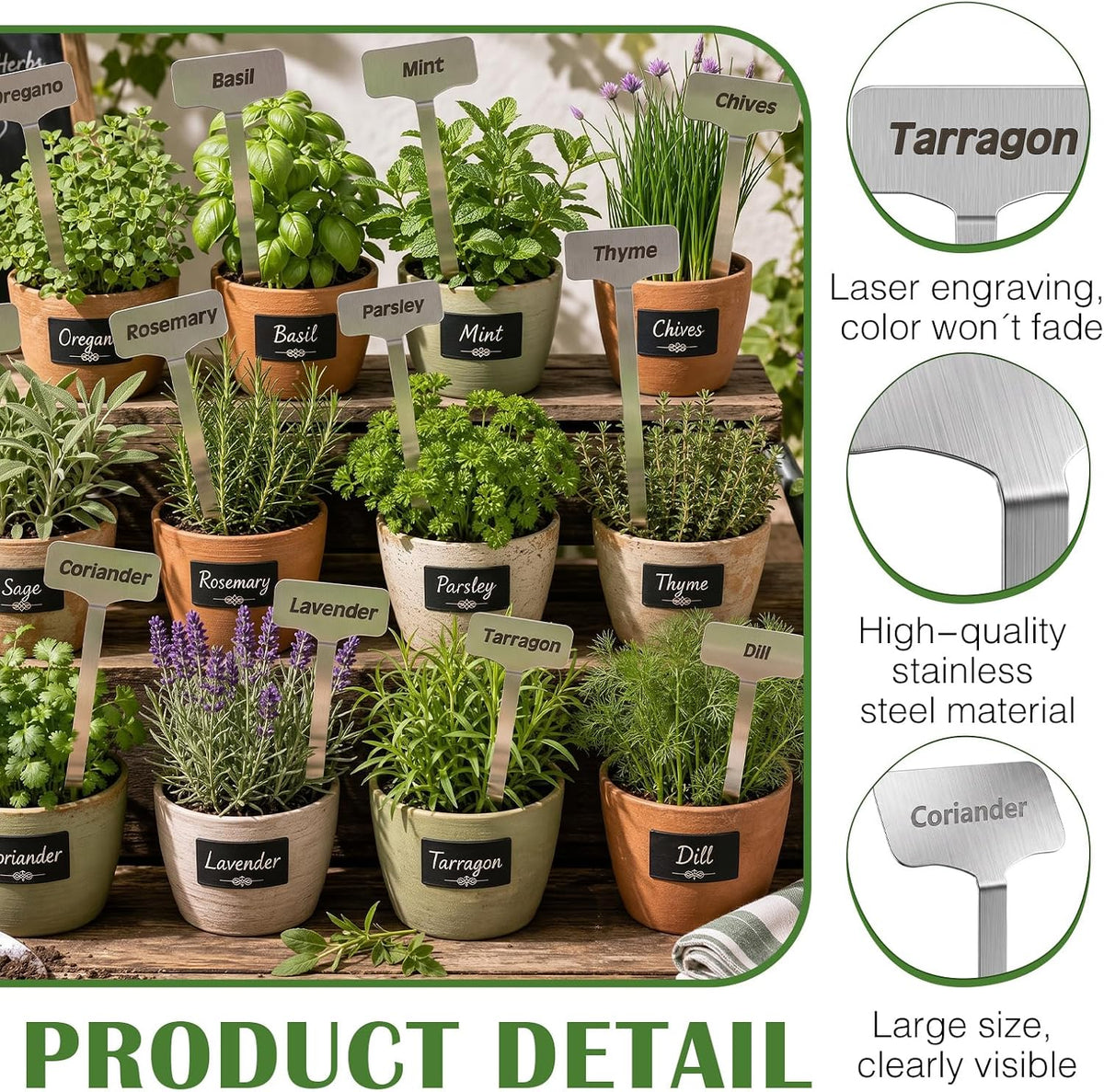 Hicarer 12 Pcs Metal Plant Labels, Stainless Steel 13" x 1.3" Plant Markers
