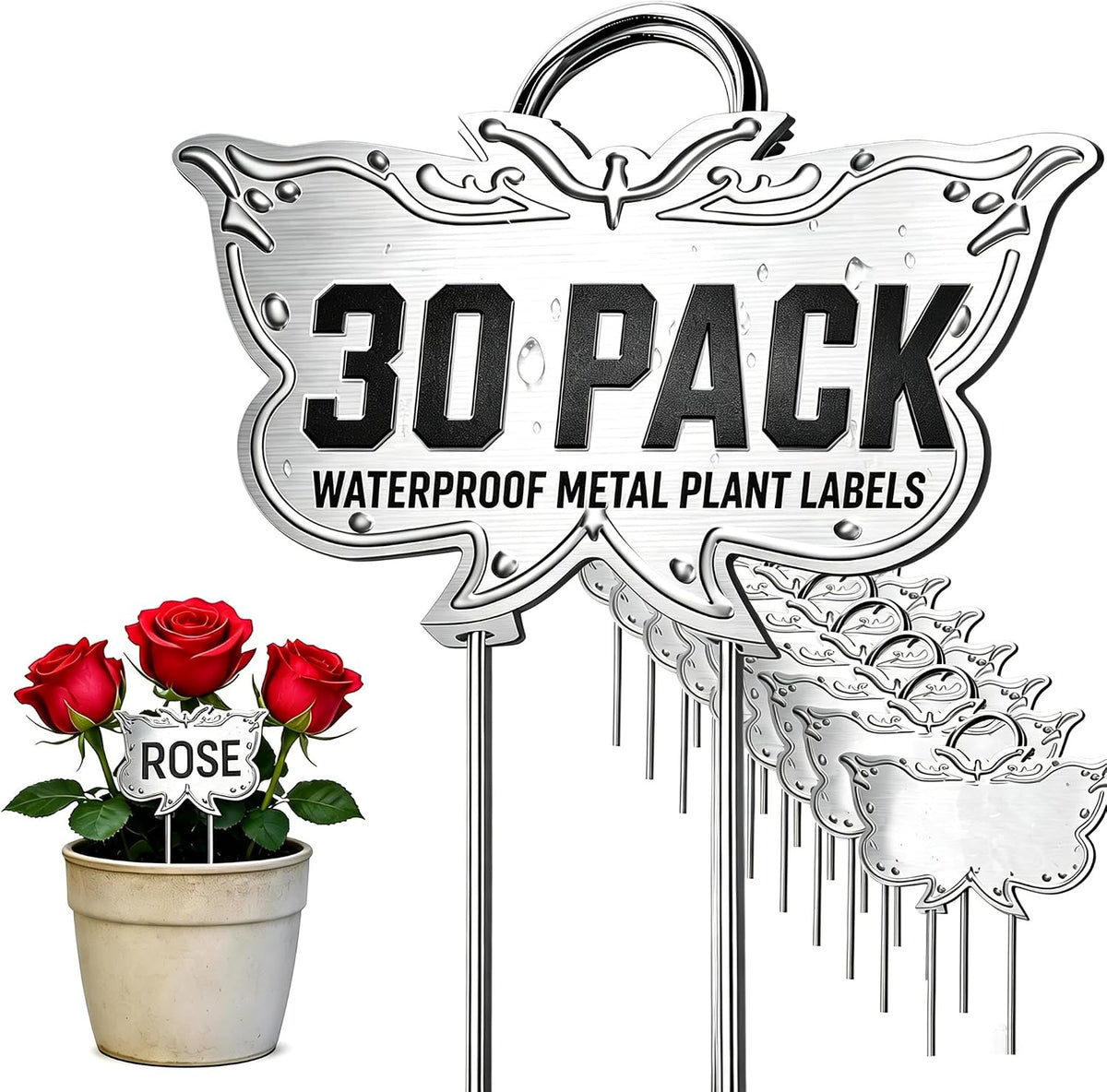 Metal Plant Labels for Outdoor Garden Waterproof 11-Inch 30 Pack