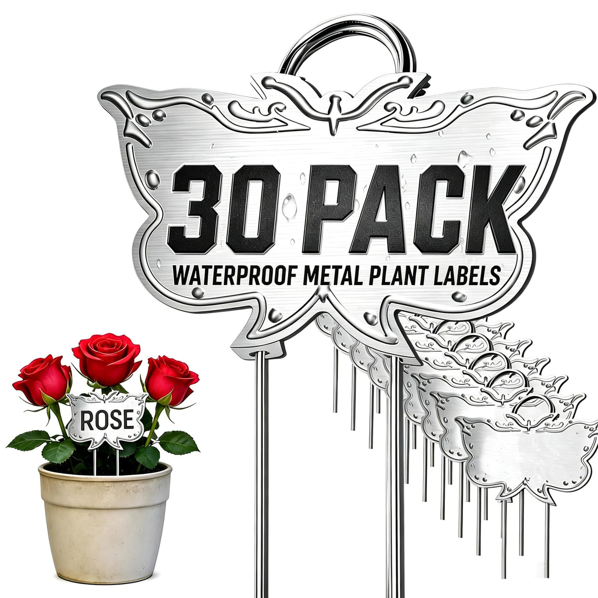 Metal Plant Labels for Outdoor Garden Waterproof 11-Inch 30 Pack