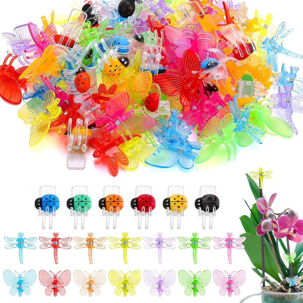 100Pcs Orchid Clips Butterfly Ladybug Plant Clips Orchid Support Clips