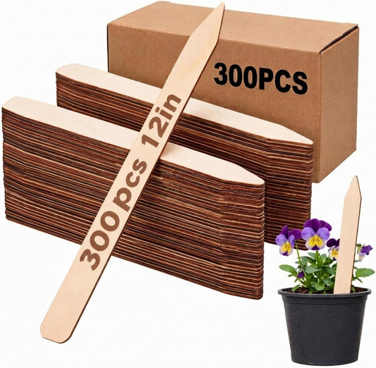 Suclain 300 Pack 12" Wooden Plant Label Natural Garden Tag Field Markers