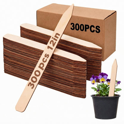 Suclain 300 Pack 12" Wooden Plant Label Natural Garden Tag Field Markers