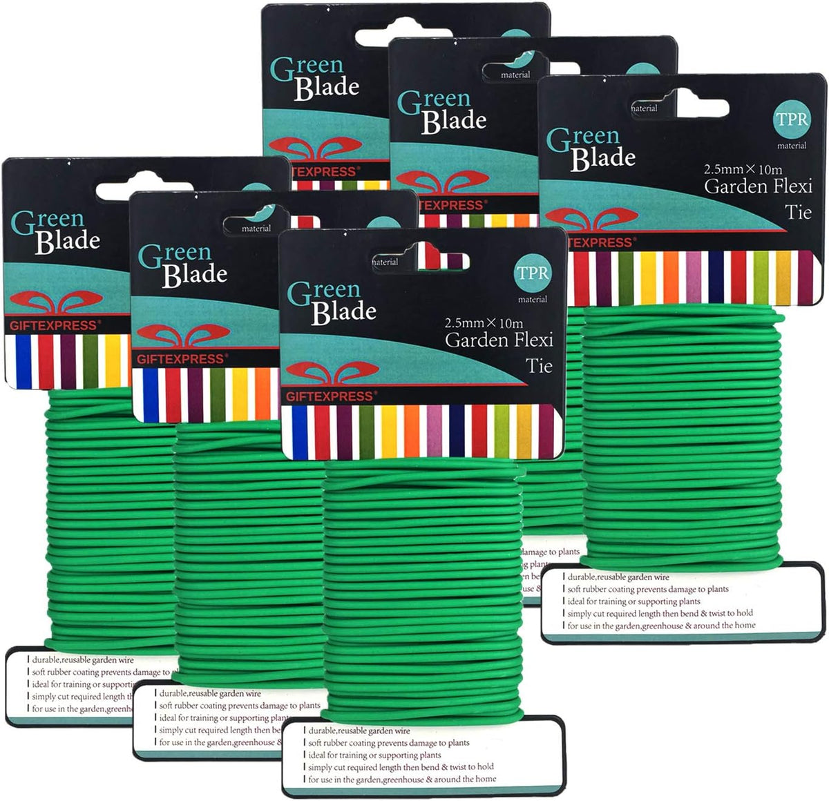 GiftExpress Pack of 6 Garden Soft Wire Tie, 32.8' ea. Garden Plant Tie, Light Duty Flexi Tie, Plant Twist Ties