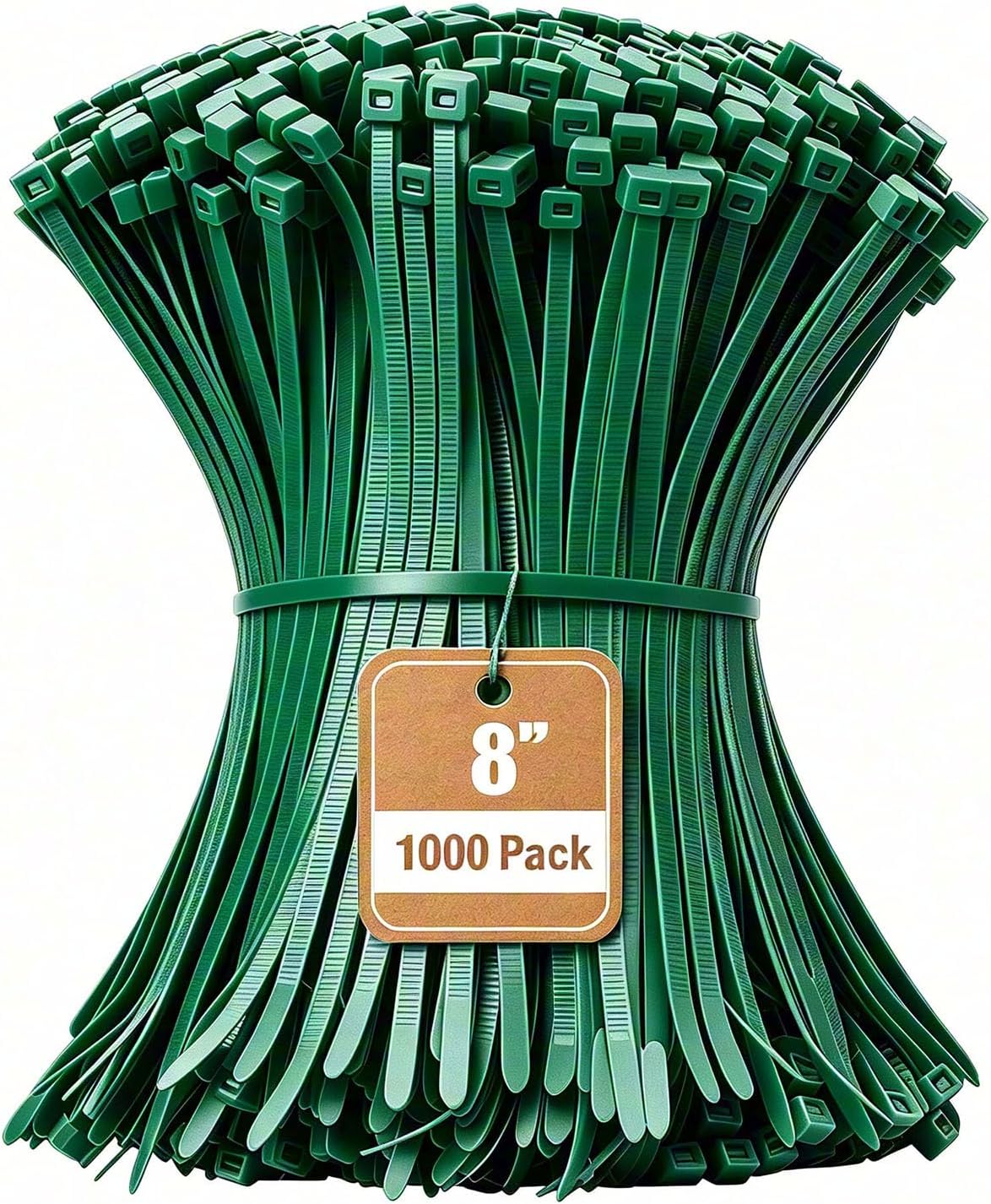 Armpow 8 Inch Garden Green Zip Tie 1000 PCS, 40 Lbs - Small to Medium Zip Tie, Nylon PA66 UV Resistant Cable Tie Heavy Duty for Indoor and Outdoor Use - Ideal for bundling and securing objects