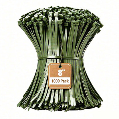 Armpow 8 Inch Garden Green Zip Tie 1000 PCS, 40 Lbs - Small to Medium Zip Tie, Nylon PA66 UV Resistant Cable Tie Heavy Duty for Indoor and Outdoor Use - Ideal for bundling and securing objects